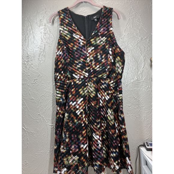 Mossimo Fit & Flare Dress Women’s Multicolor Abstract V Neck Sleeveless Size XL - Picture 1 of 7